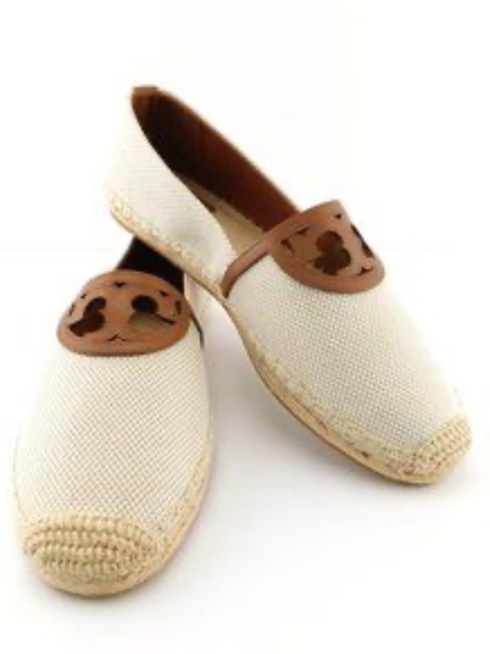 Tory Burch Kids Cream Espadrille Slip-Ons with Brown Logo Trim
